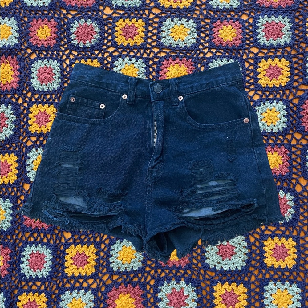 distressed black denim shorts 26” waist